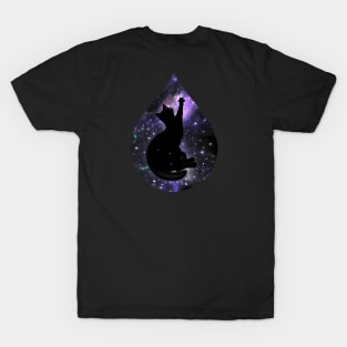 Cat reaching for the stars in a waterdrop, fantasy art T-Shirt